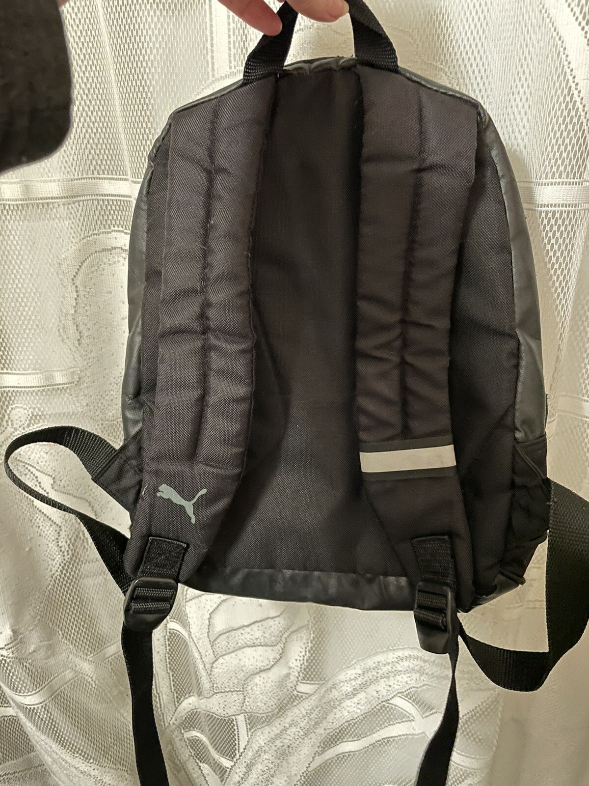Rare Puma Small Backpack Black Faux Leather Base Reflective Details