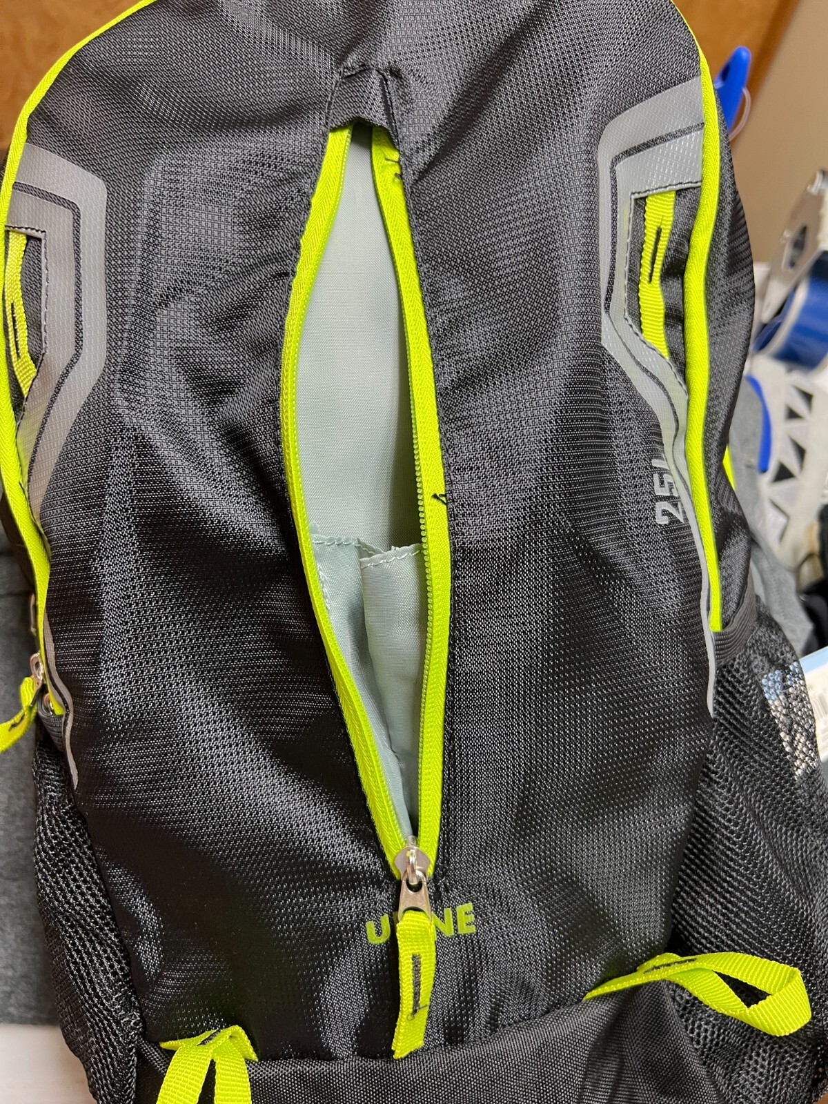 Uline Daypack Black/Lime 25 L Capacity 11 inches wide. 18.5 inches deep