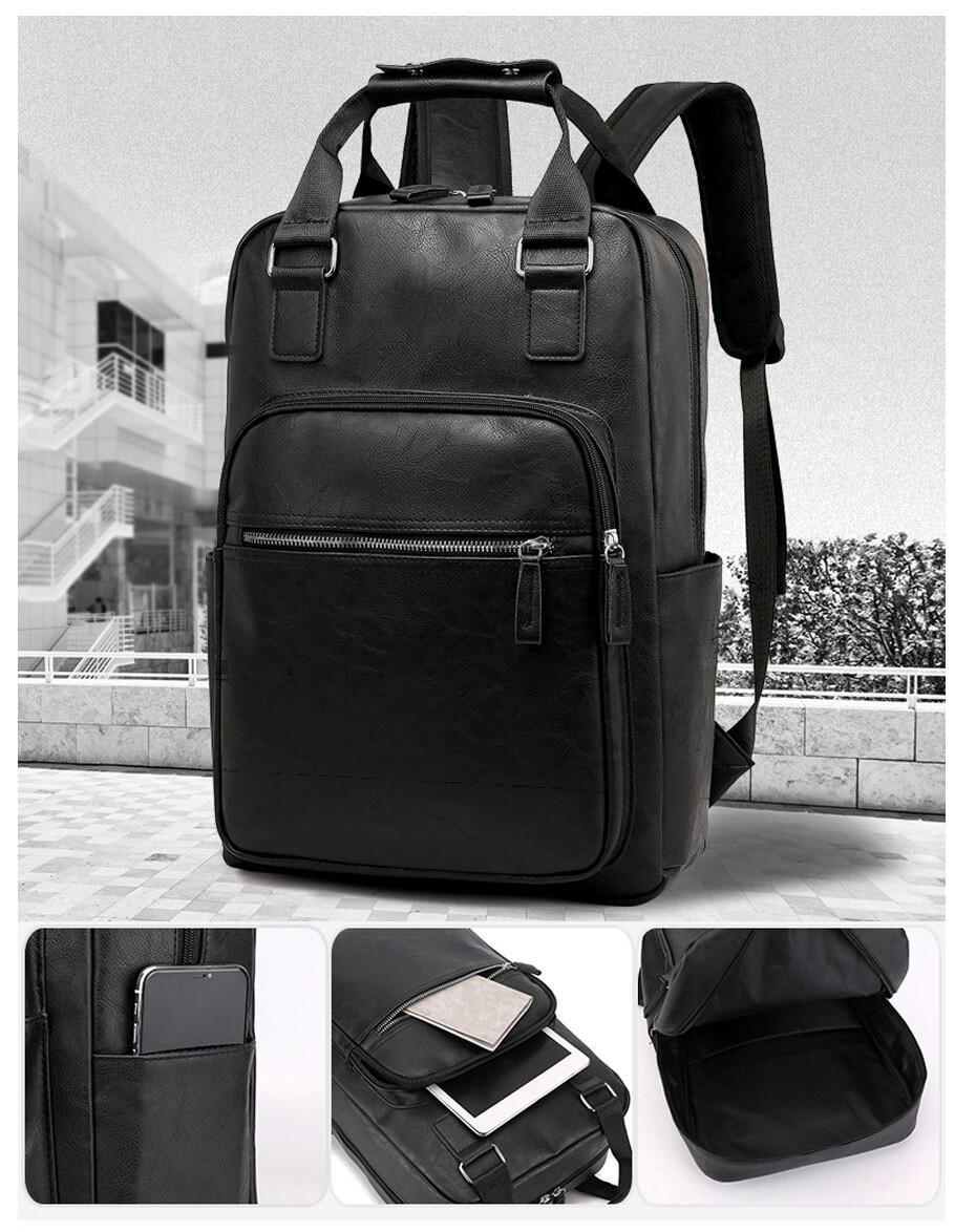 Mens Backpack Leather Laptop Bag Business Working School Bag