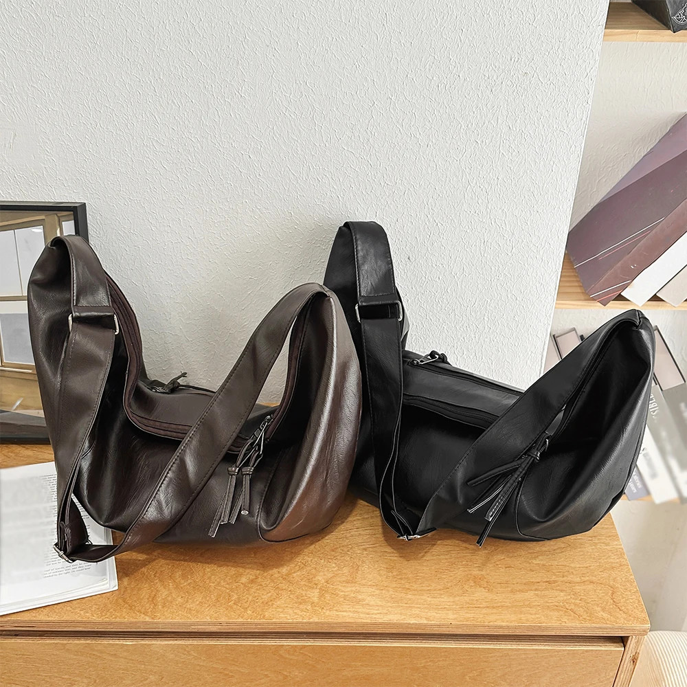 Large PU Leather Crossbody Bag for Men Casual Lightweight Sling Bag Backpack