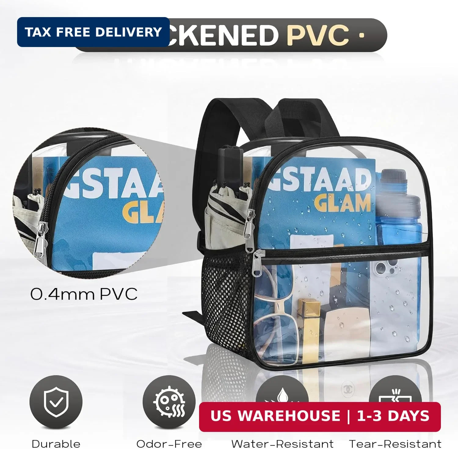 Oraben Clear Backpack Stadium Approved, Clear Bag 12 x 6 x 11 in, Small Transpar