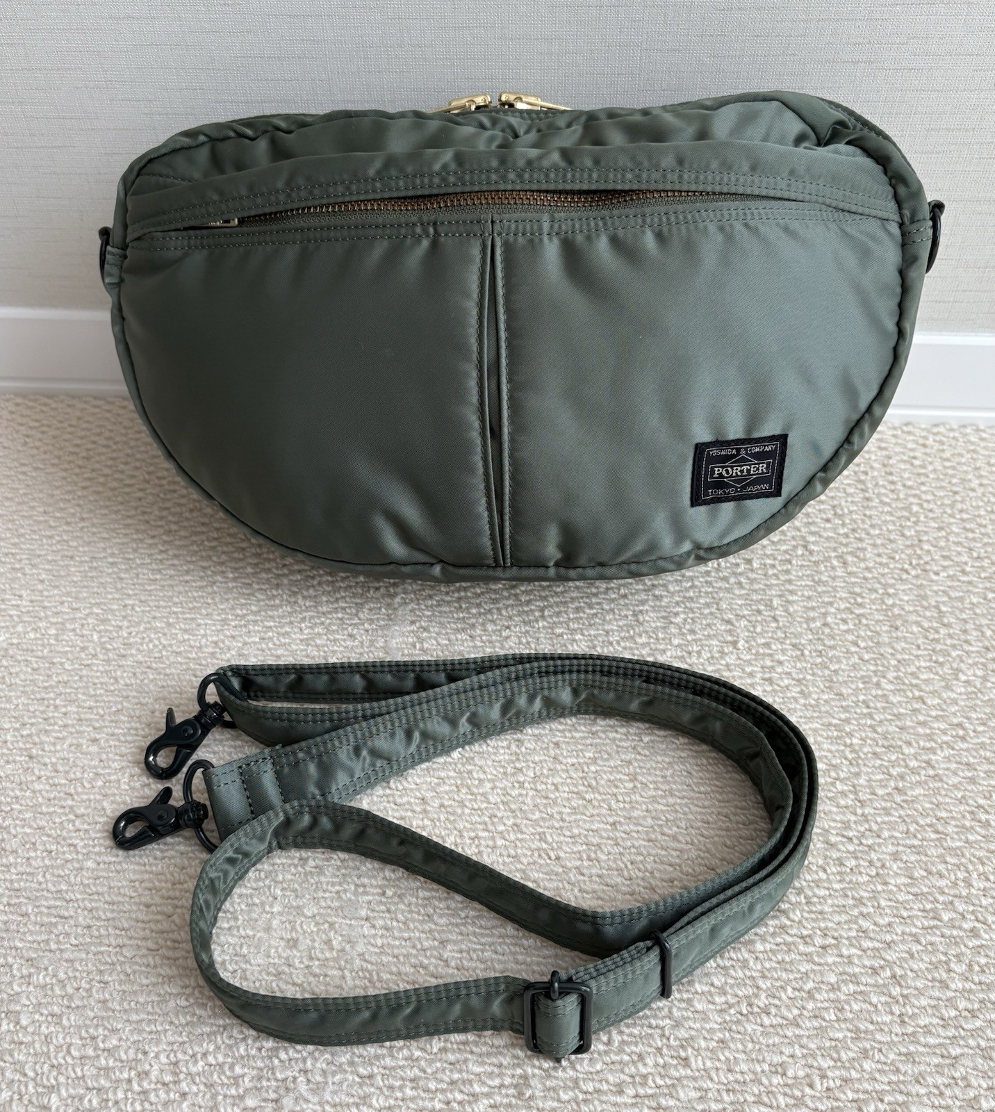Yoshida Porter Tanker Half moon oval shoulder bag Sage Green Excellent Used