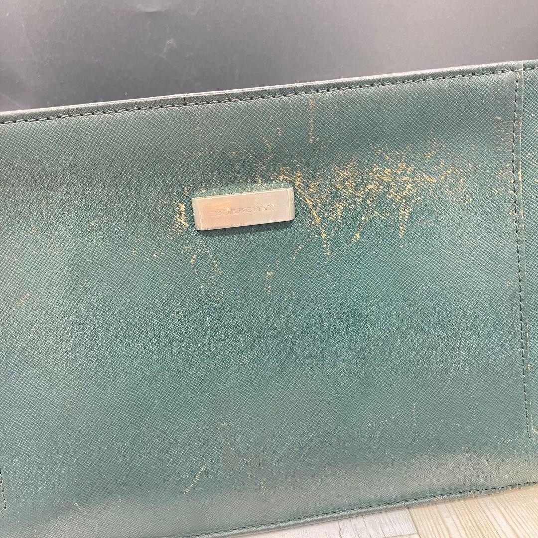 Authentic Burberry Leather Clutch Bag Green 25.7cm x 18cm x 6.5cm Damaged