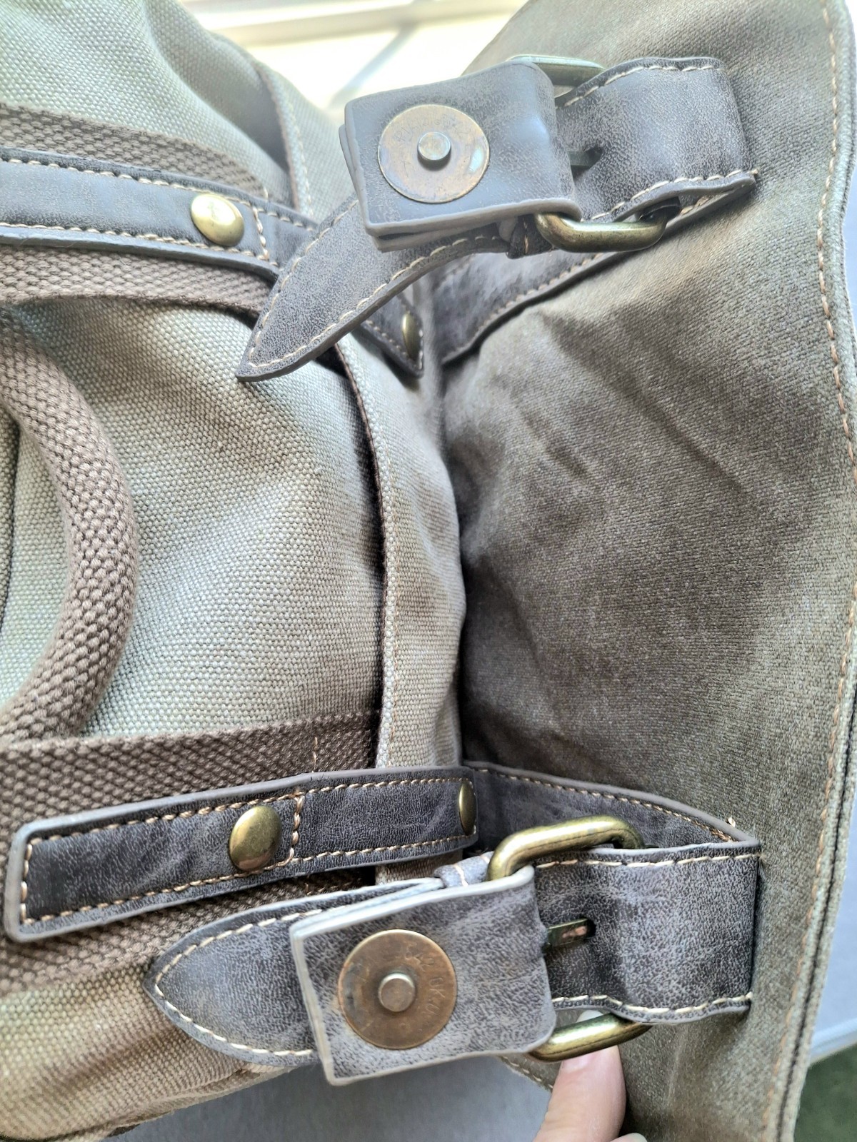 Cargoit Vtg Green Canvas Laptop Backpack Rucksack Leather Trim Magnetic Close