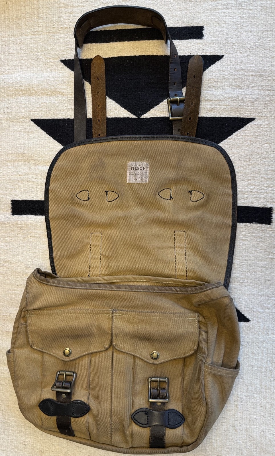 Filson Medium Rugged Twill Field Bag Tan Made in USA Discontinued Leather