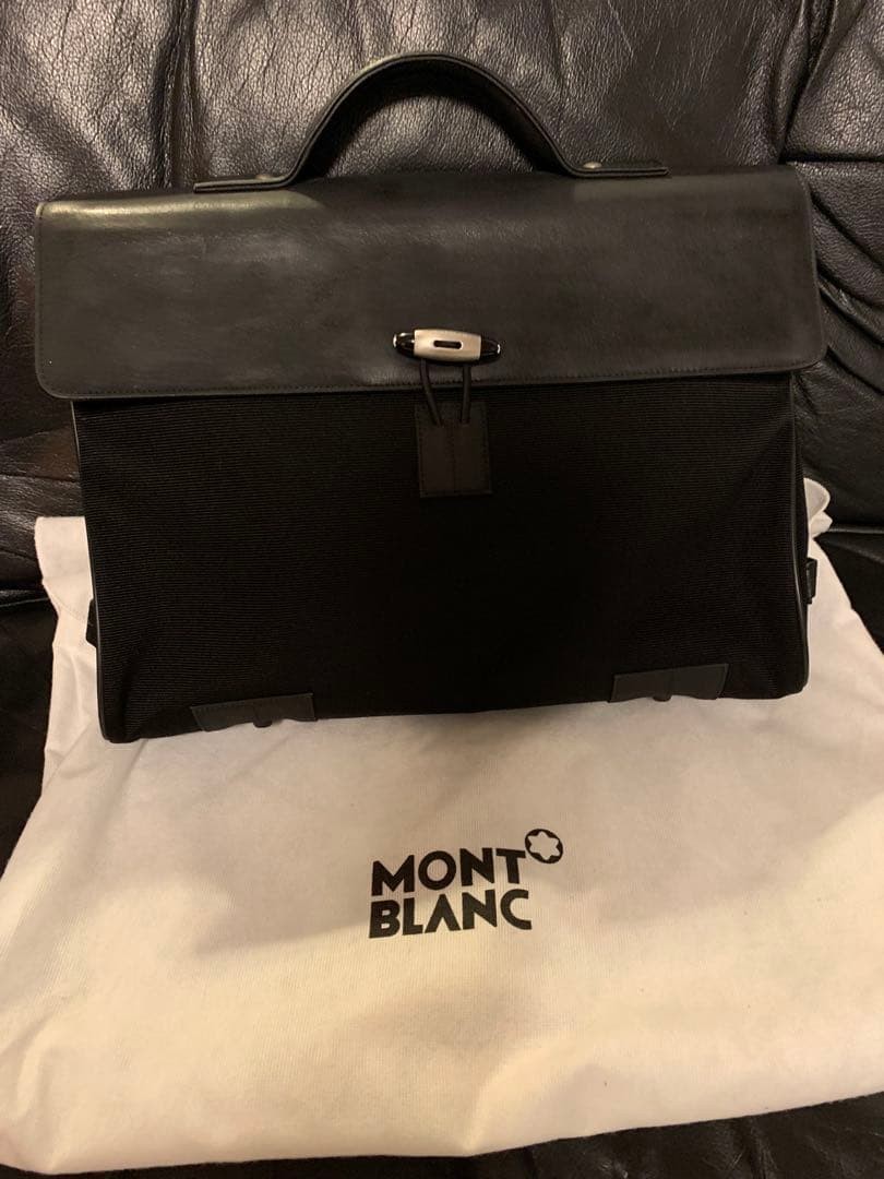 Montblanc Business Bag Black Canvas Leather Classic Briefcase Matte Finish
