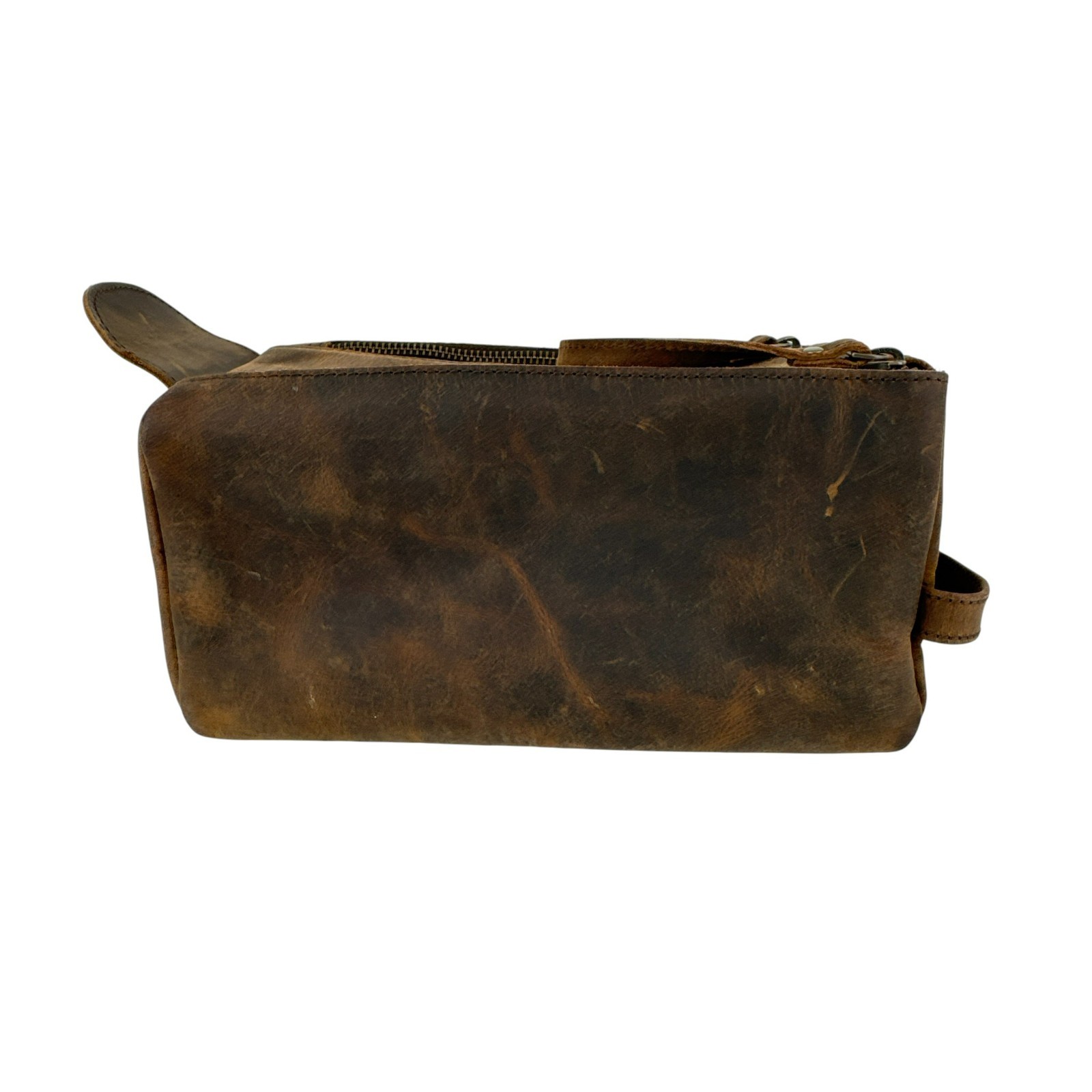KomalC Men’s Toiletry Travel Bag Brown Buffalo Distressed Leather Dopp Kit