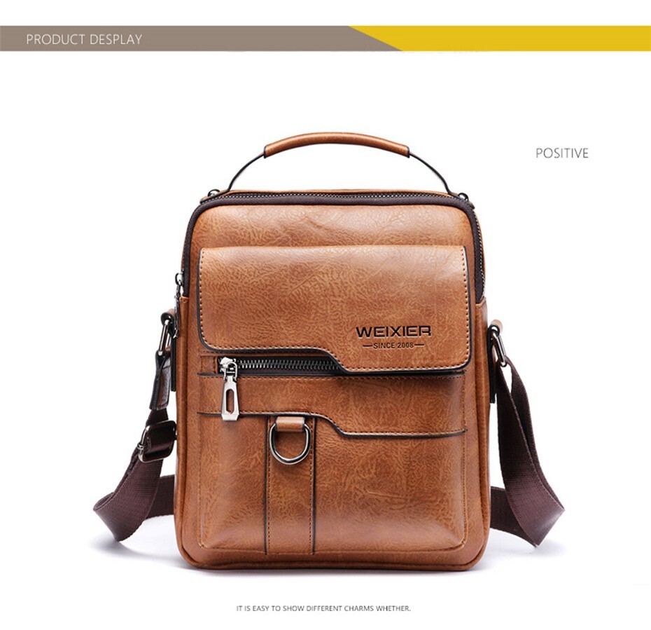WEIXIER Men Crossbody Bag Vintage Handbag Large Capacity PU Leather Shoulder Bag