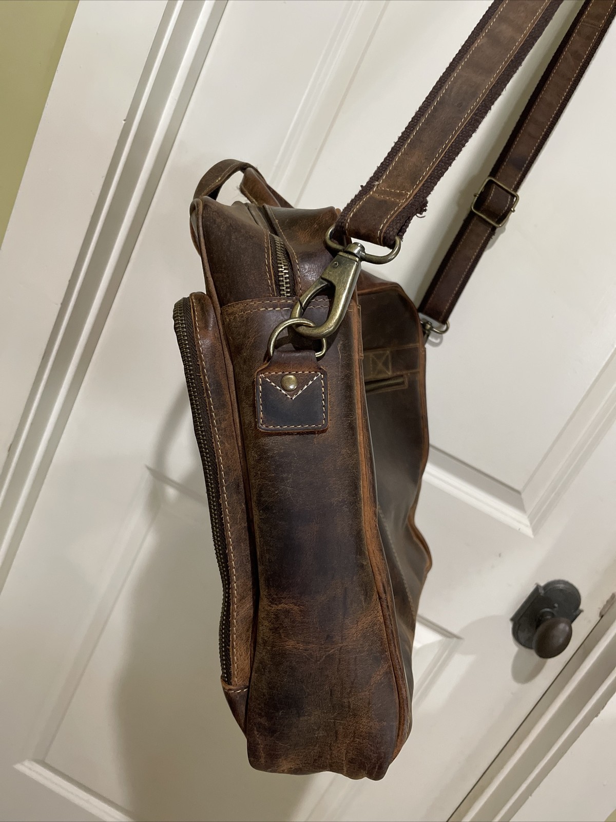 KomalC Brown Leather Laptop Briefcase Shoulder Strap Messenger Bag