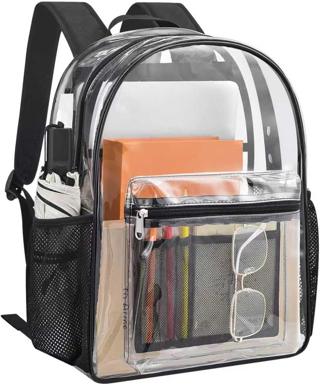 Clear Backpack Heavy Duty PVC Transparent Backpack with Reinforced Strap See thr