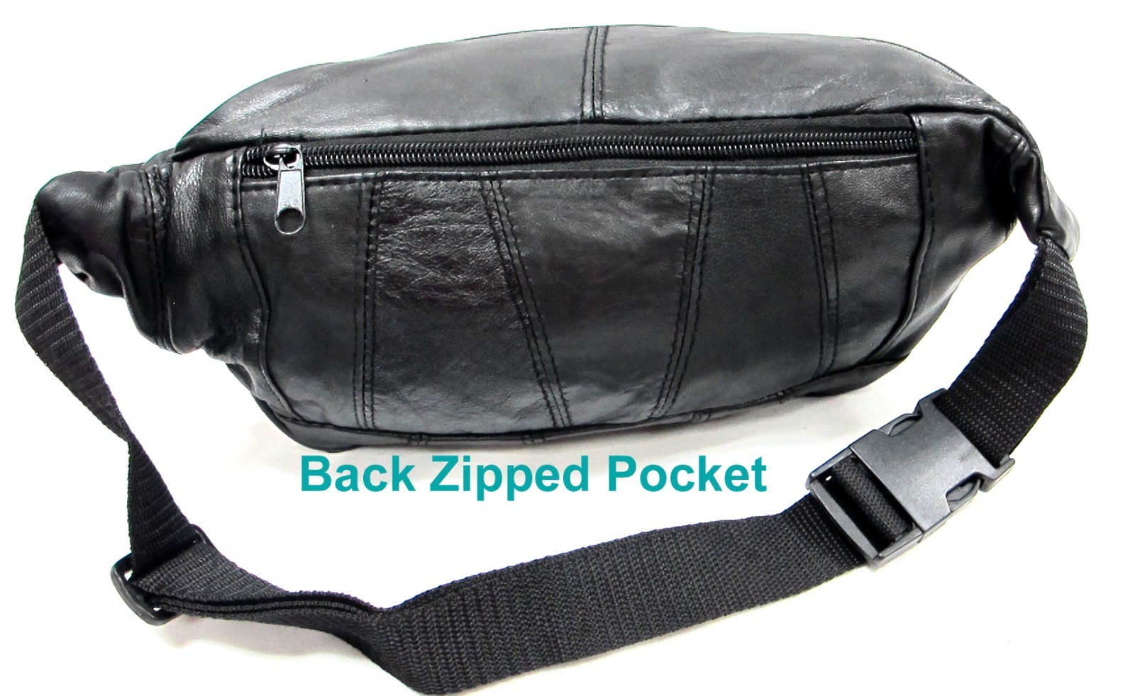 5 Pocket Large Genuine Lambskin Soft Leather Fanny Pack with Bottle Holder BLACK