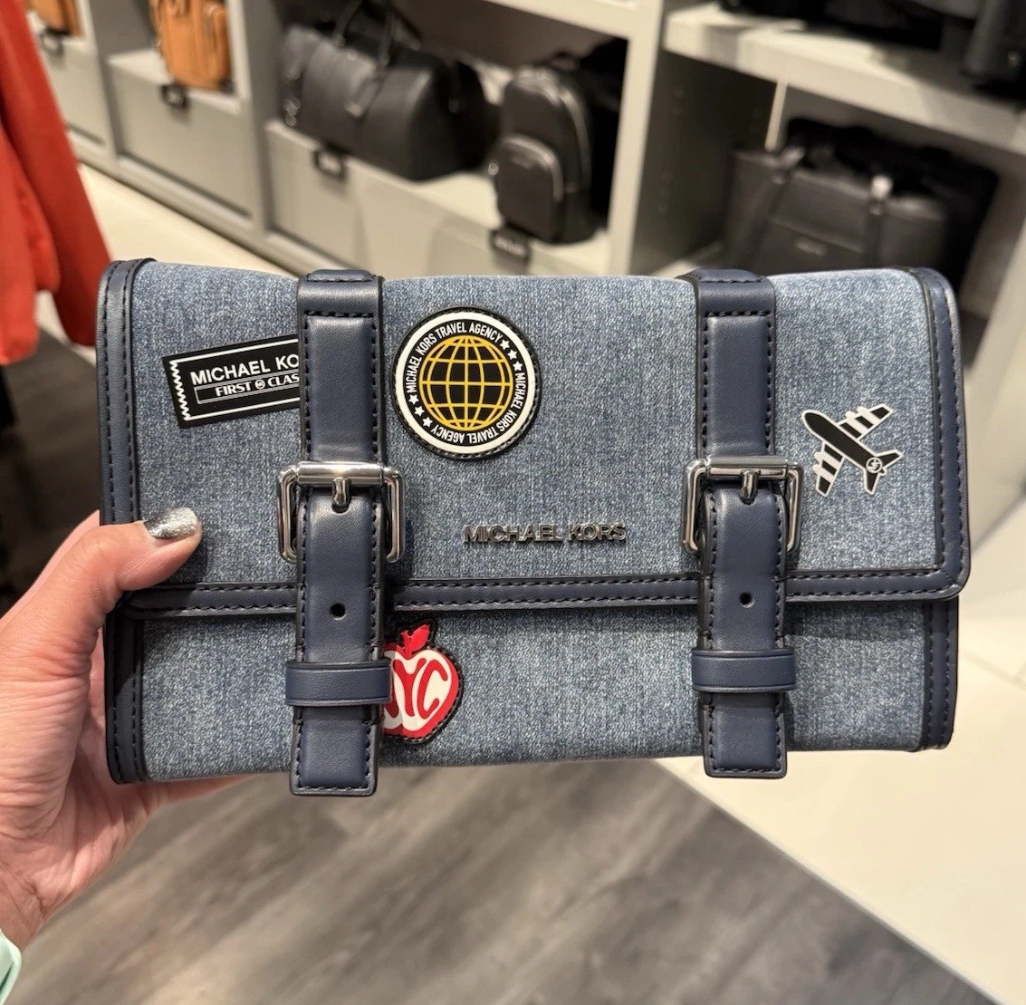 Michael Kors Cooper Embellished Denim Trunk Crossbody Bag
