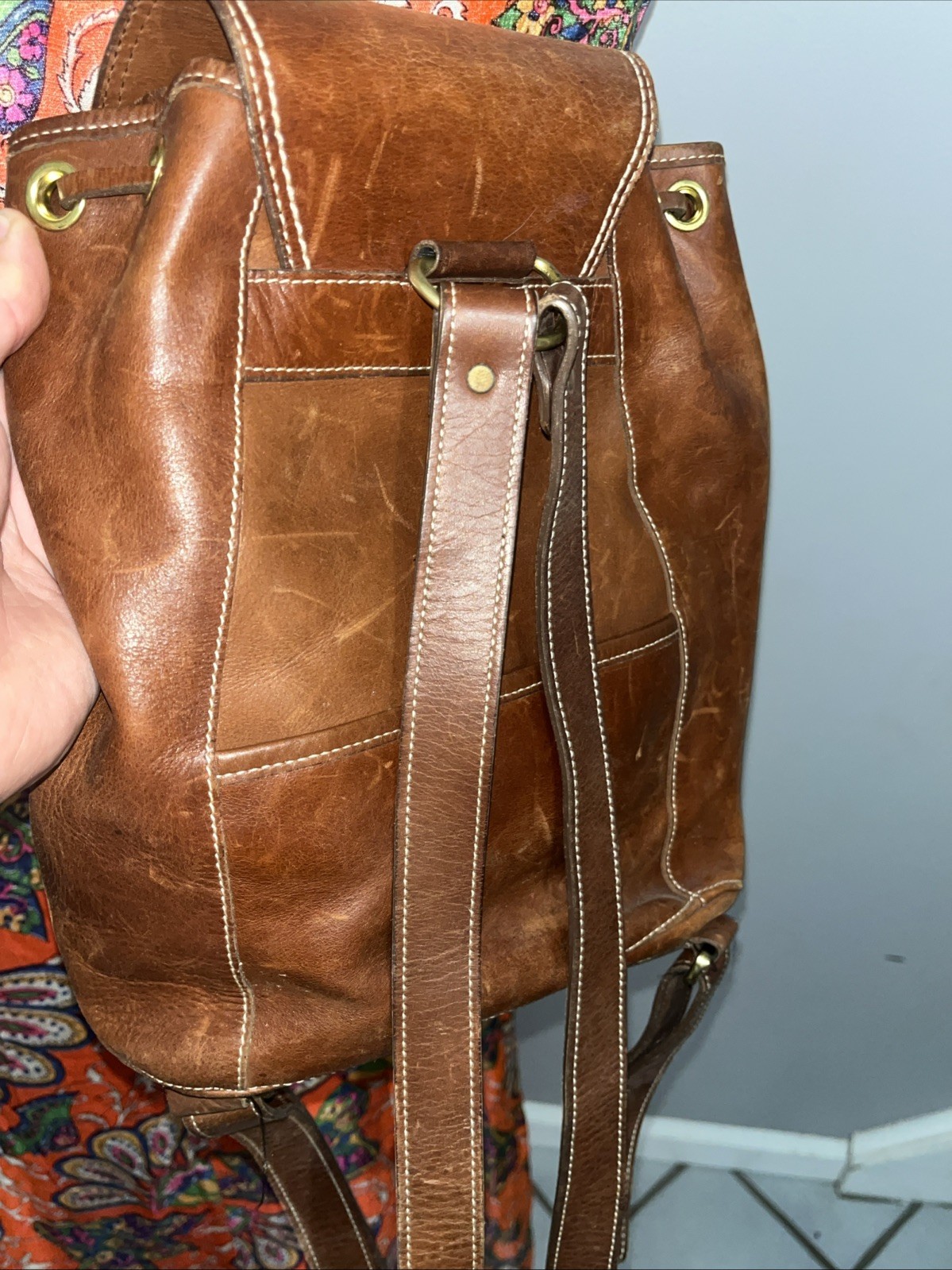 Vintage 90’s Cole Haan Brown Leather Backpack Purse 11×11”