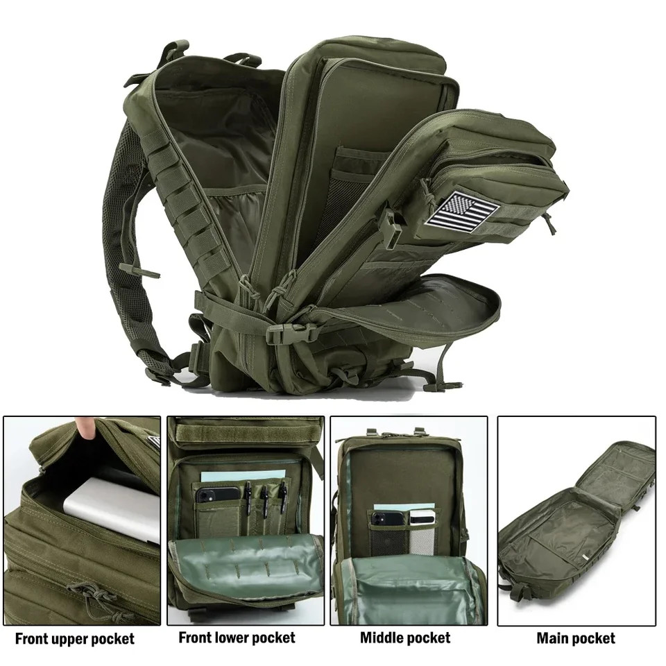 45L Tactical Backpack Large Capacity Outdoor Hiking Fitness Camping Gear Bag