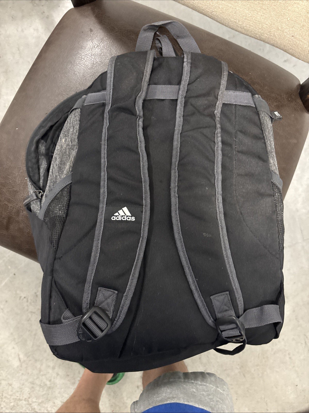 adidas Gray Black Men’s Backpack with Pockets Adjustable Strap Lined Double Bat
