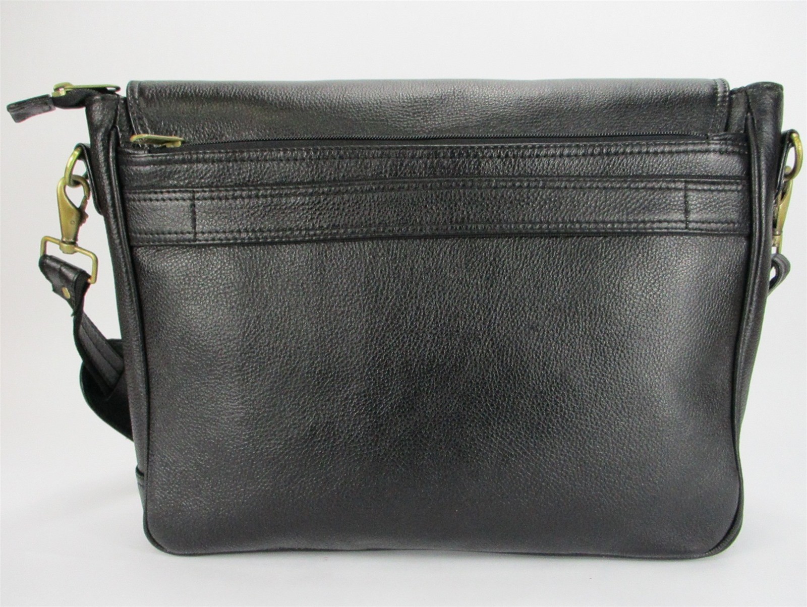 Genuine Grain Leather Messenger Shoulder Bag Briefcase Handmade Black 17x15x4″