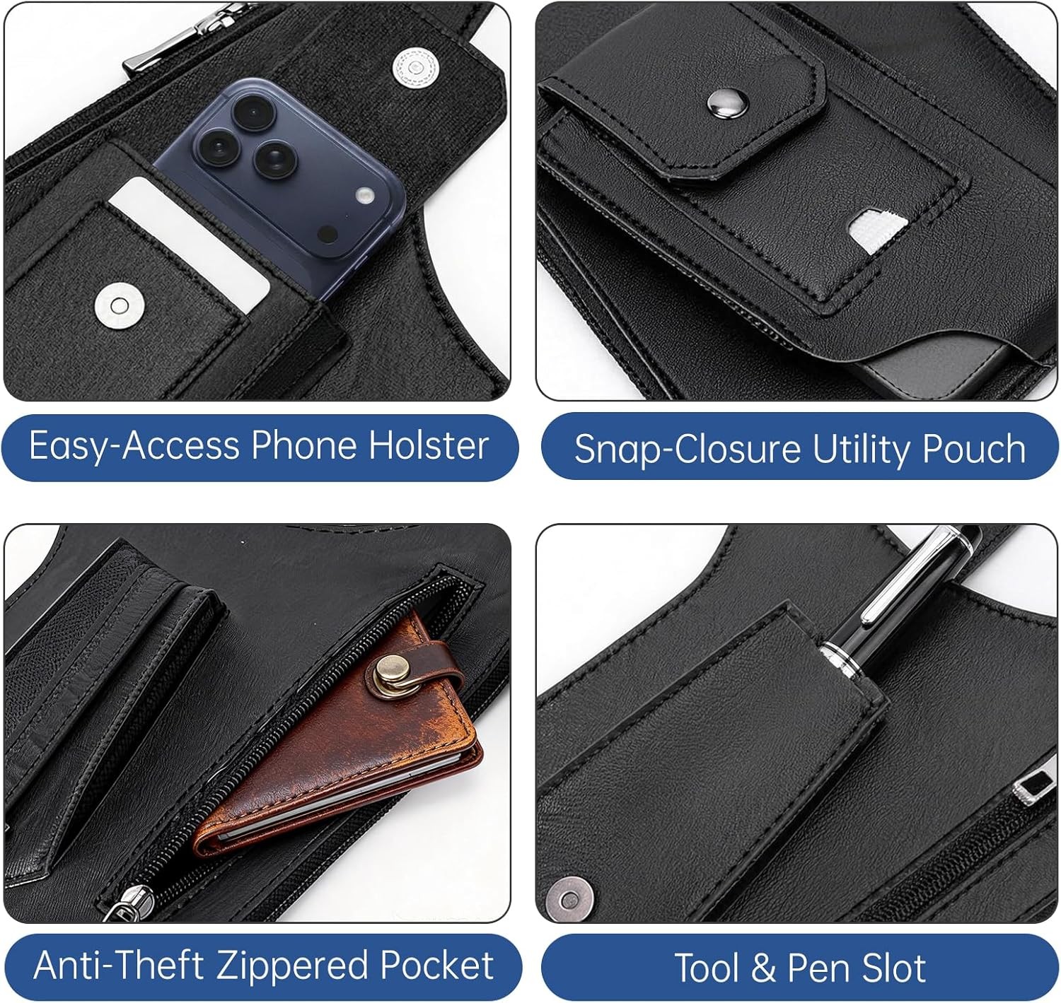 Men Double Shoulder Underarm Bag Anti Theft Holster PU Leather Travel Chest Bag