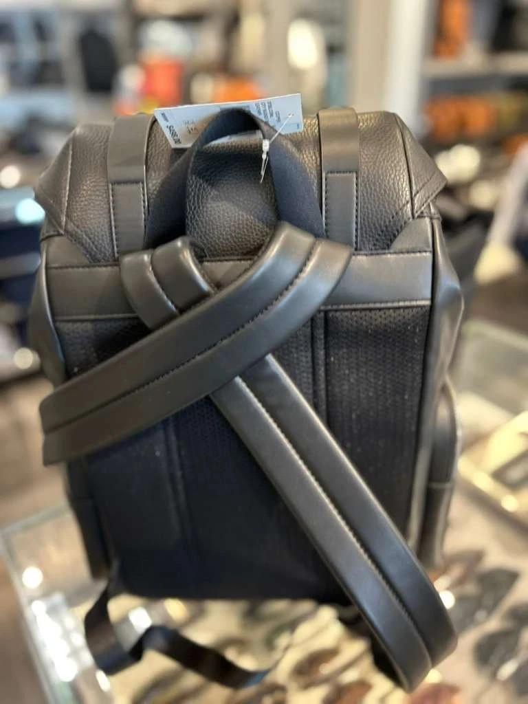 Michael Kors Cooper City Men Buckle Side Pockets Leather Travel Backpack Black