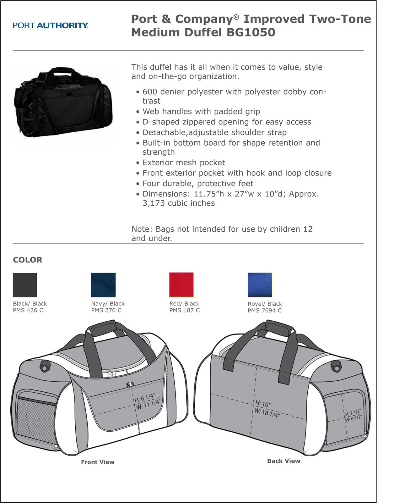 Port Authority Medium Two-Tone Duffel BG1050