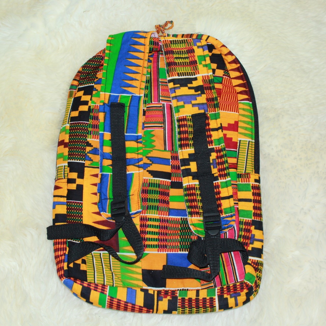 African Print Handmade Lightweight Cotton 3 Section Book Bag Rucksack Backpack