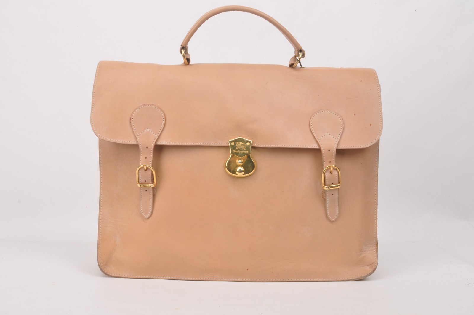 Burberry vintage tan leather briefcase bag