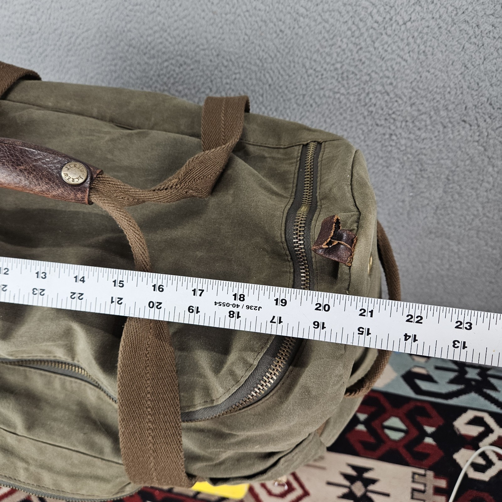 J. Crew Dry Goods Abingdon Weekender Duffel Bag Olive Green Canvas Leather New