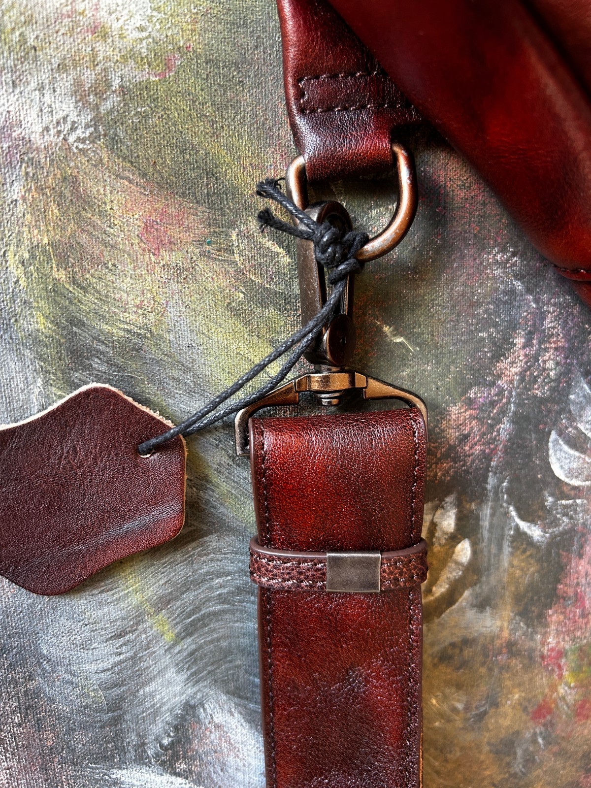 Reddish Brown Leather Sling Bag, Multi-Compartment, Medium Size, Unbranded