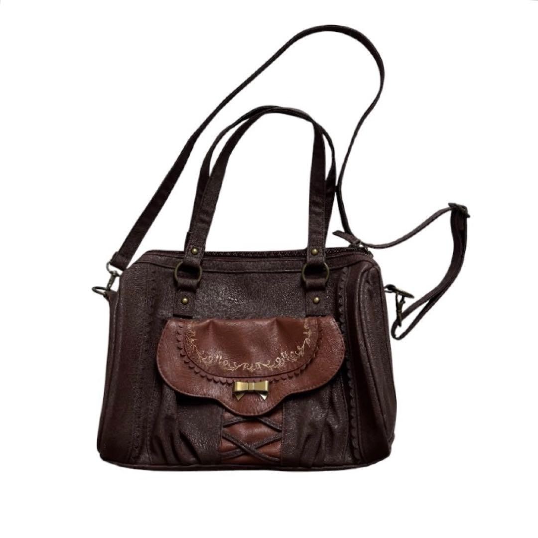 Axes Femme Embroidered Lace-up Mori Grunge 2-Way Shoulder Bag