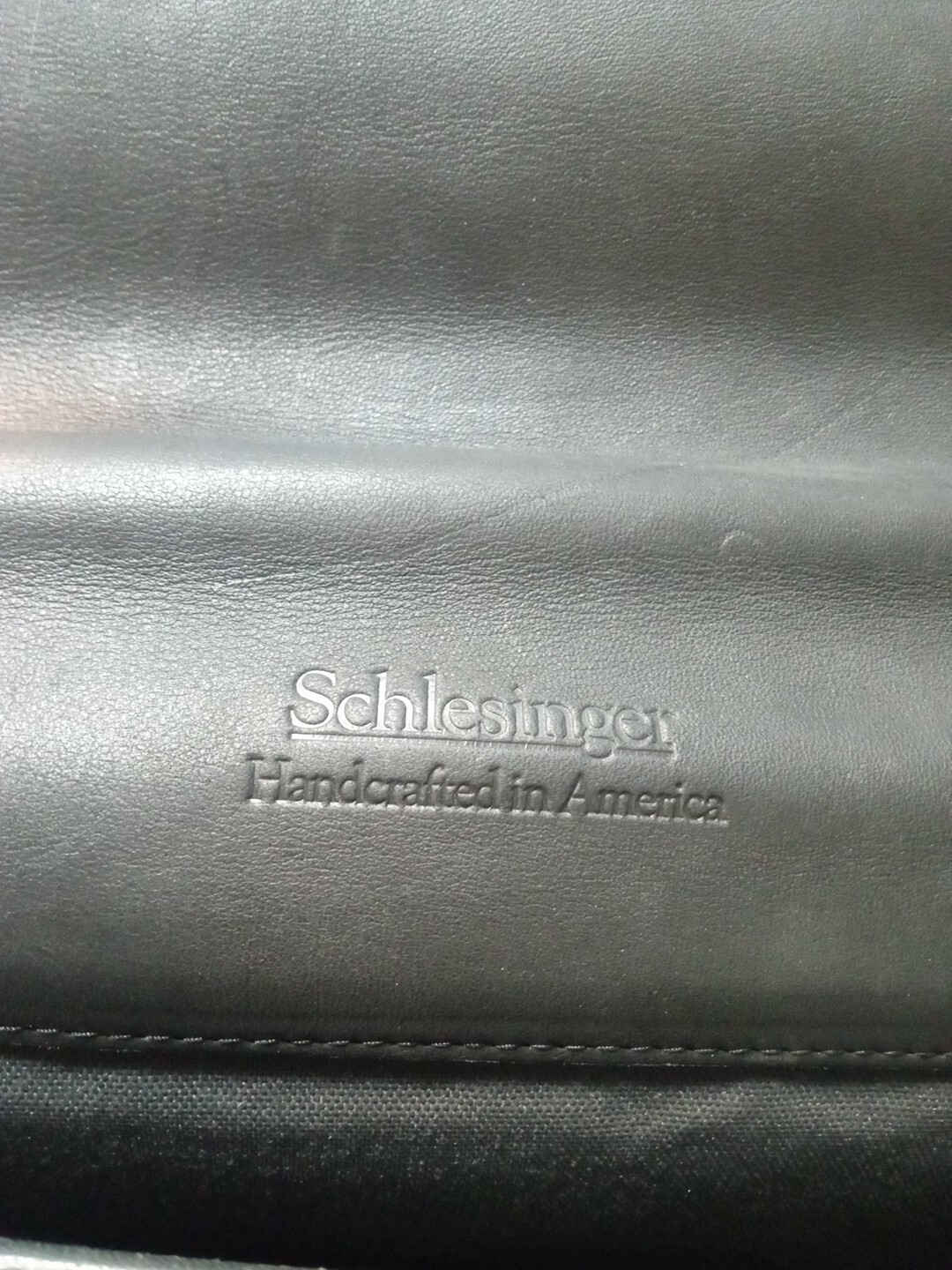 SCHLESINGER Heavy Black Leather Briefcase / Messenger Bag Made in USA