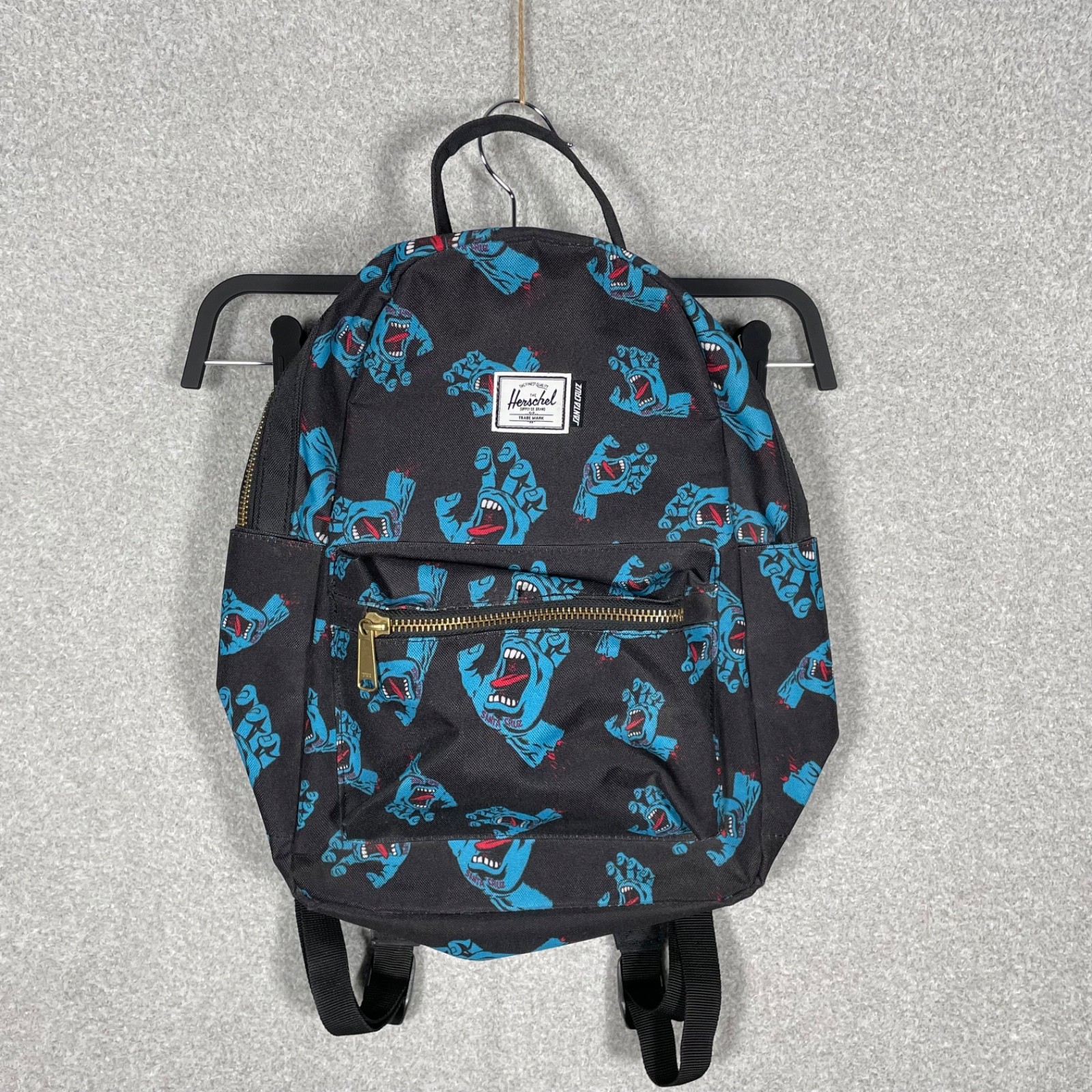 NWOT Herschel Supply Santa Cruz Skateboards Black Back Pack Blue Screaming Hand