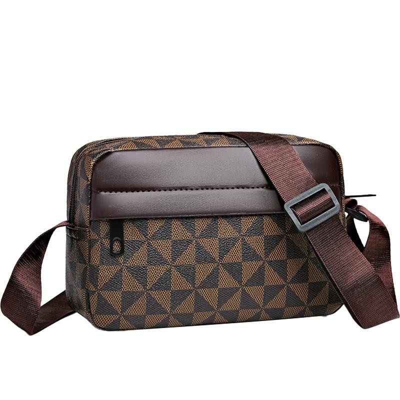 Men’s Pu Leather Crossbody Messenger Bag Plaid Business Shoulder Sling Bag