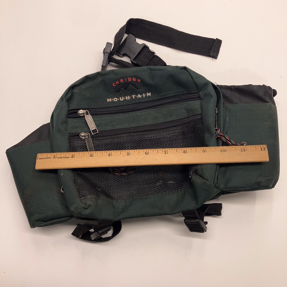 Caribou Mountain double water bottle green black hiking hip pack zip pockets