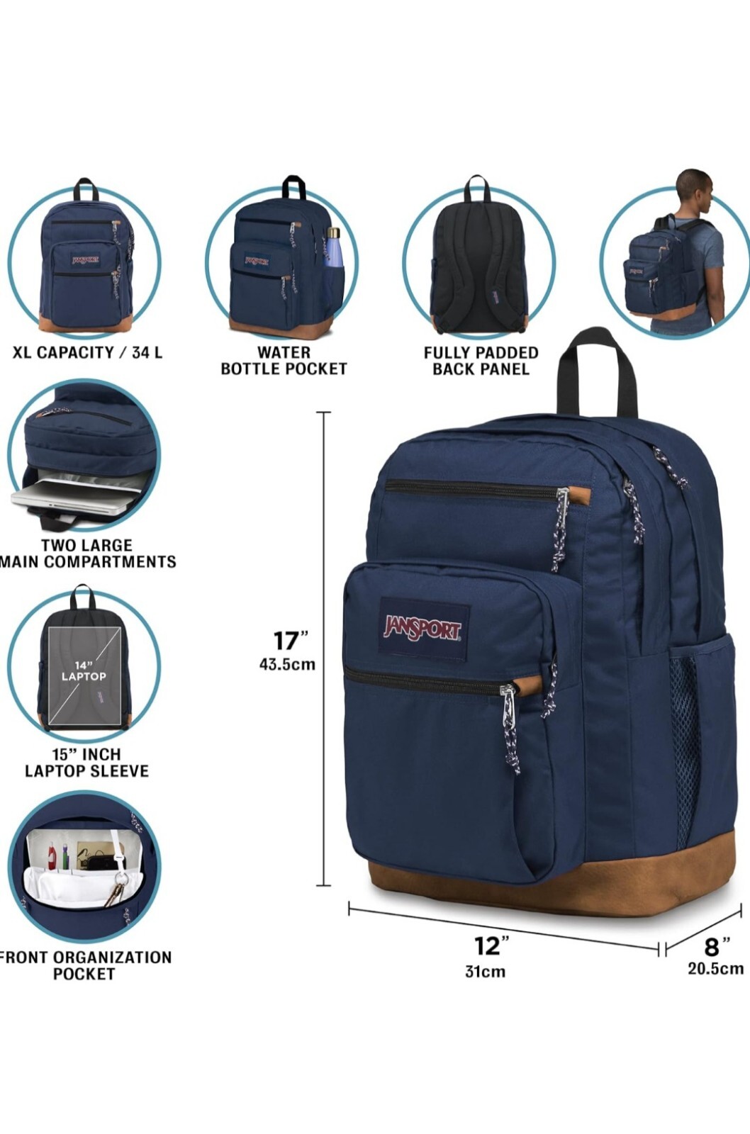 Jansport JS0A2SDD7S1 Cool Student Laptop Backpack Coconut 15 inches