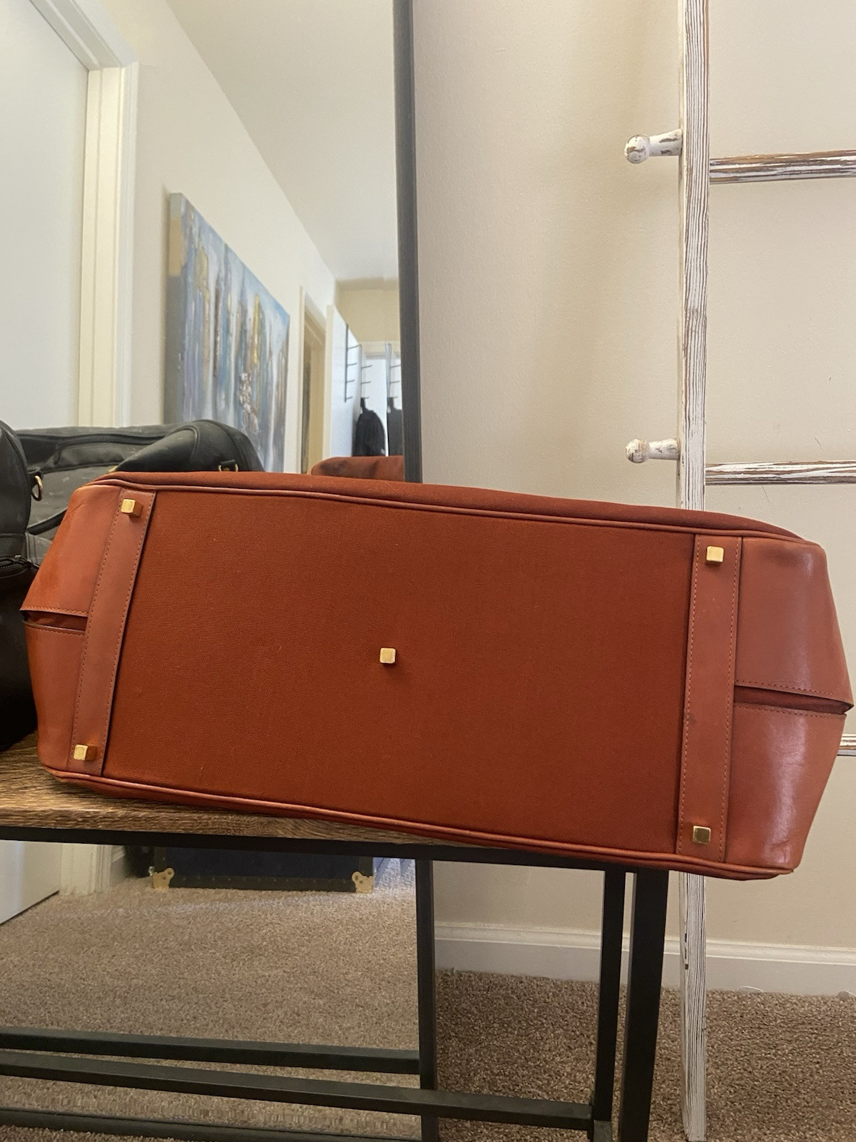 Yves Saint Laurent Vintage Canvas Red Brown Large Duffle Boston Bag, Fair Cond