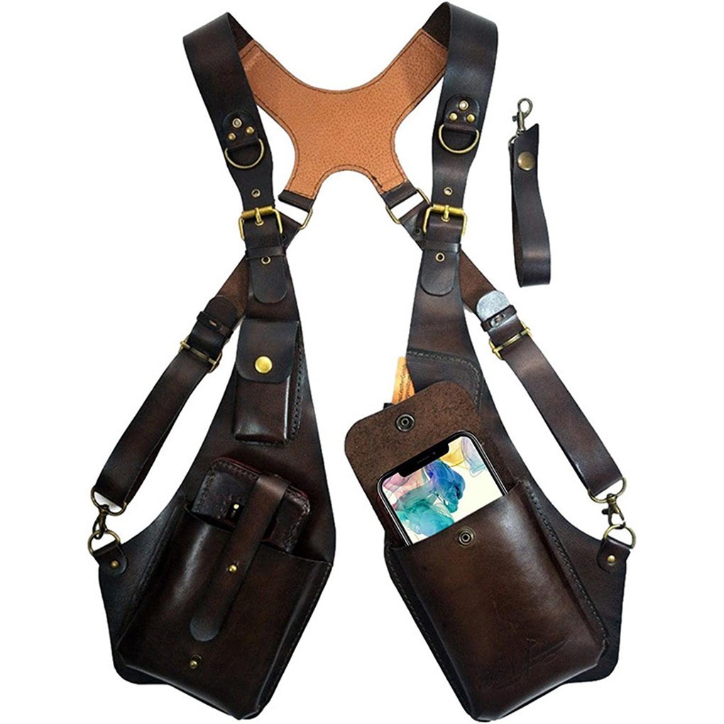 Adjustable Men’s Underarm Shoulder Bag PU Leather for Chest Holster Phone Wallet