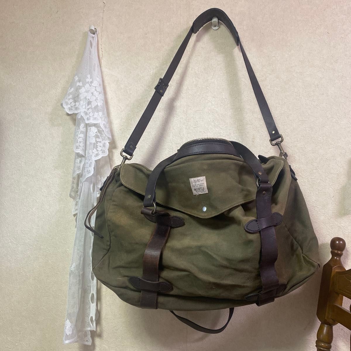 FILSON 2-Way Small Rugged Duffle Bag Olive Green Boston Shoulder Bag Used