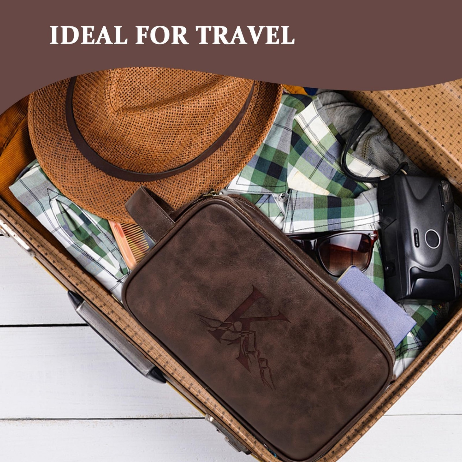 Waterproof Travel Toiletry Bag for Men, Personalized Leather Dopp Kit, Groomsmen