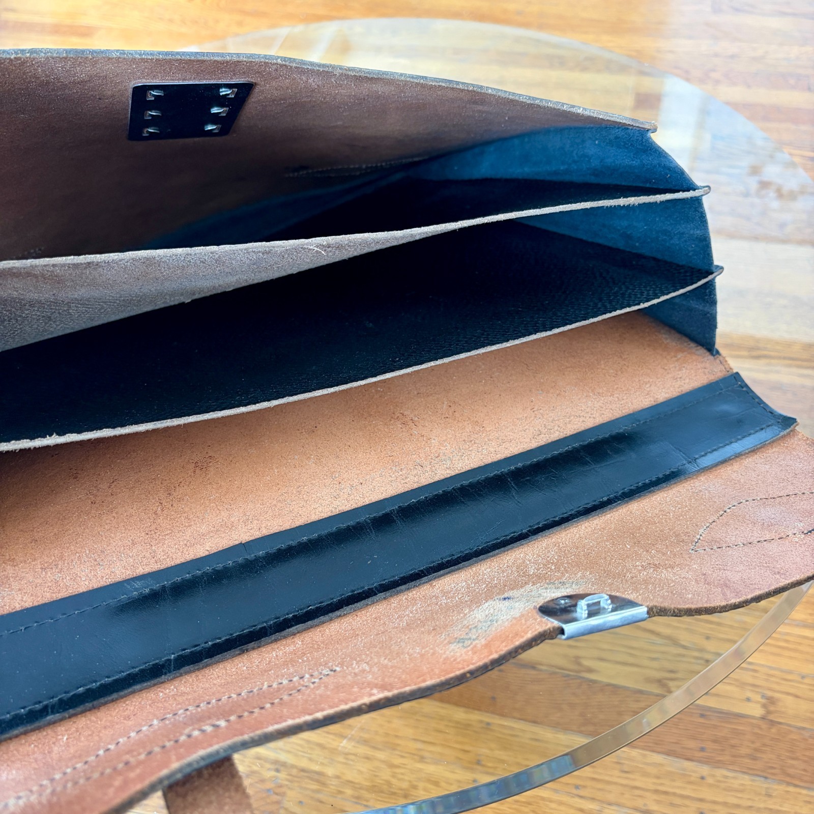 1920s Leather Briefcase Satchel Bag Double Strap Messenger MacBook Pro Blk Vtg