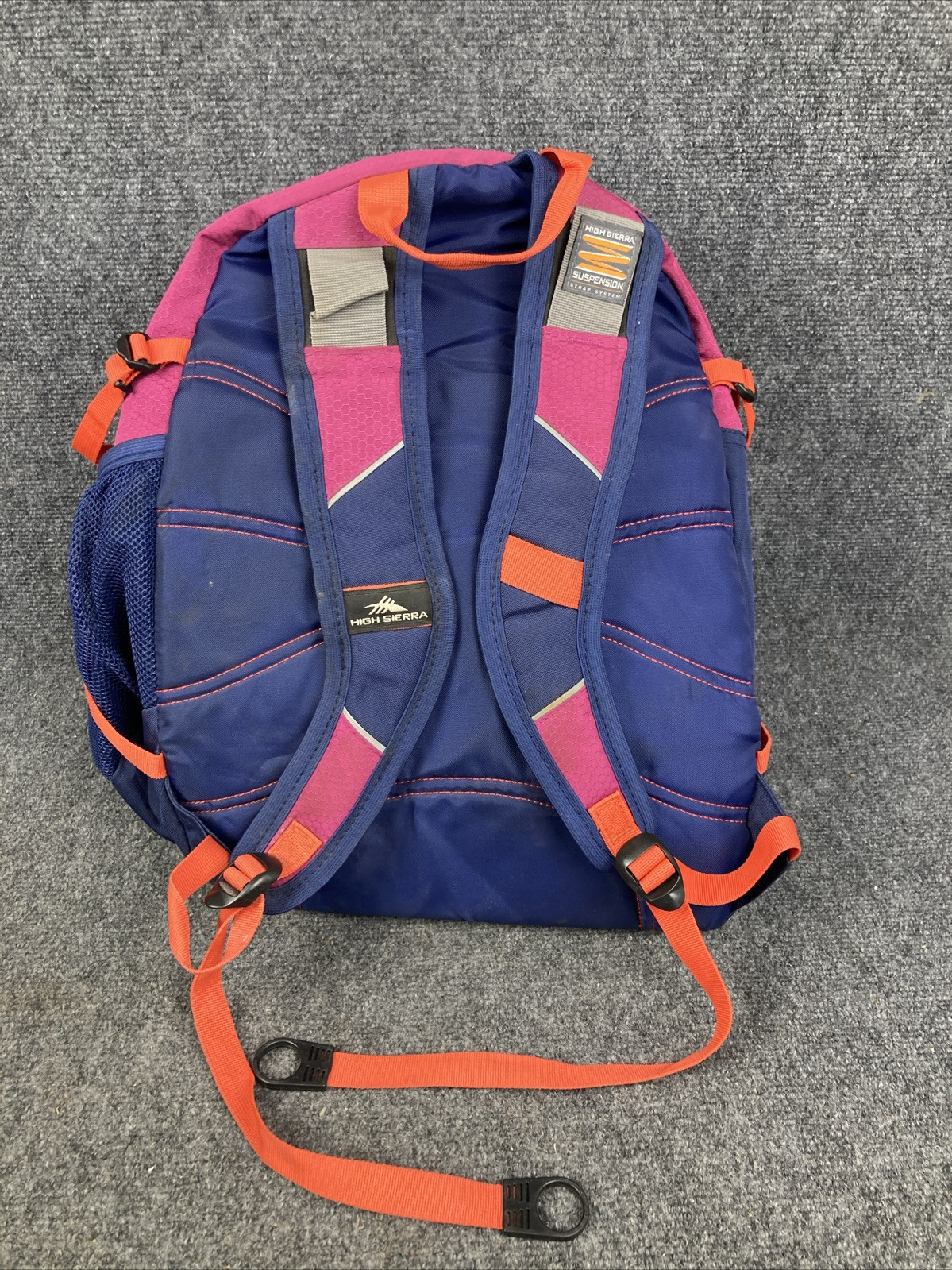 High Sierra Fuchsia & Navy Tech Spot Suspension Padded Strap System Backpack EUC