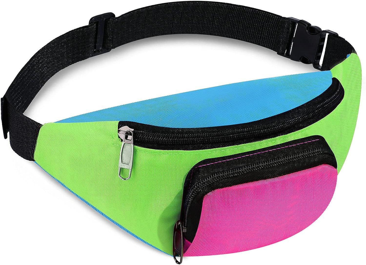 80s Retro Neon Fanny Pack 2 Pockets Hands Free Belt Bags Select Color