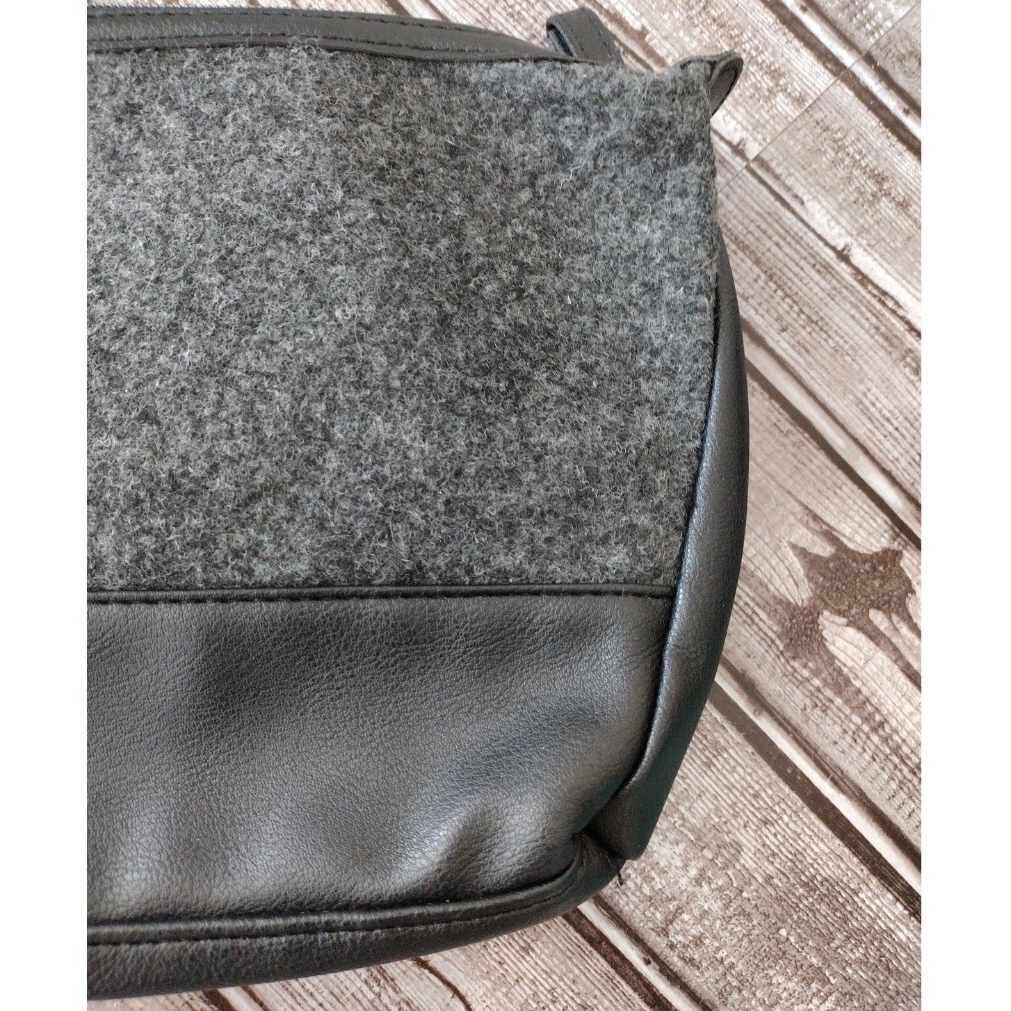 John Varvatos Black & Gray Faux Wool & Leather Toiletry Bag Travel Vacation