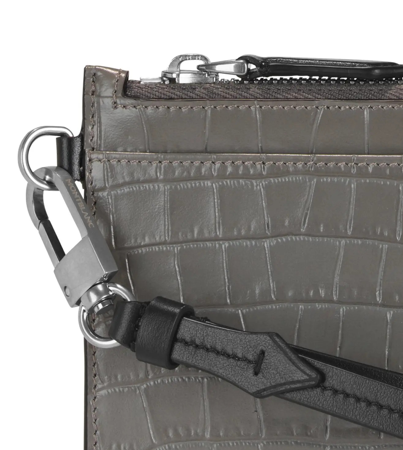 Montblanc Mini Pouch Grey Croc embossed Leather wrist strap 130013 RRP £445