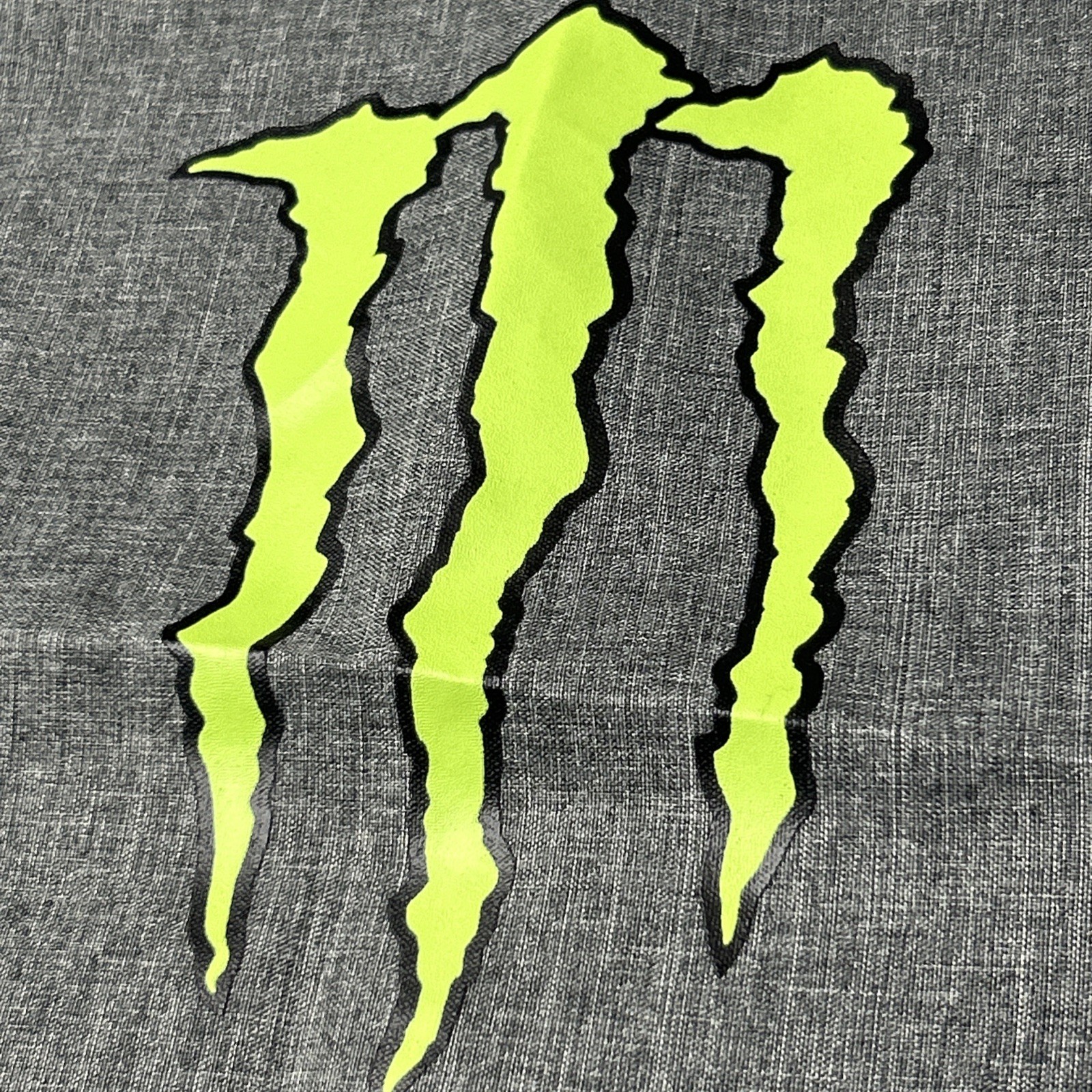 Monster Energy Drawstring Cinch Backpack Gray Front Zipper Pocket Green Logo