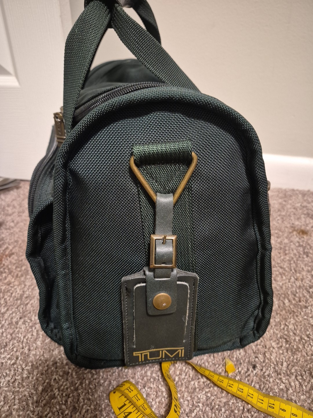 Tumi Dark Green Ballistic Nylon Carry-on Duffle With Name Tag
