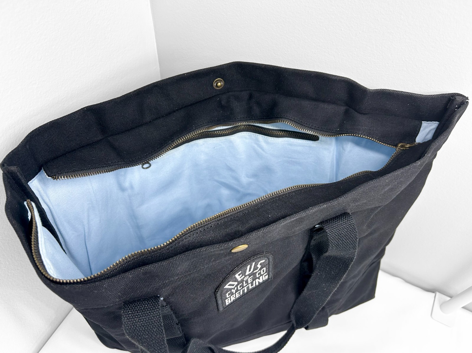 Breitling Deus Ex Machina Cycle Co Black Canvas Tote Travel Bag w Linen Dust Bag