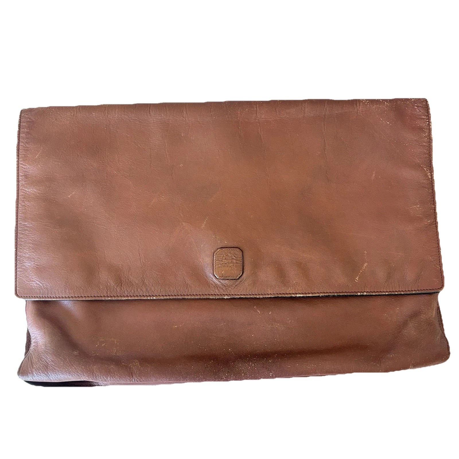 Papini Firenze Brown Leather Briefcase Clutch Bag 15.5”x10.5” Made In Italy