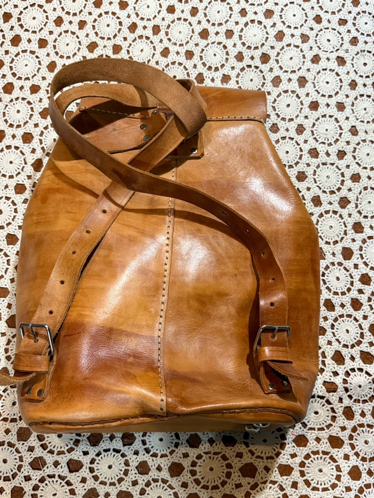Vintage Brown Leather Backpack Travel Work Shop School Retro Boho Grunge