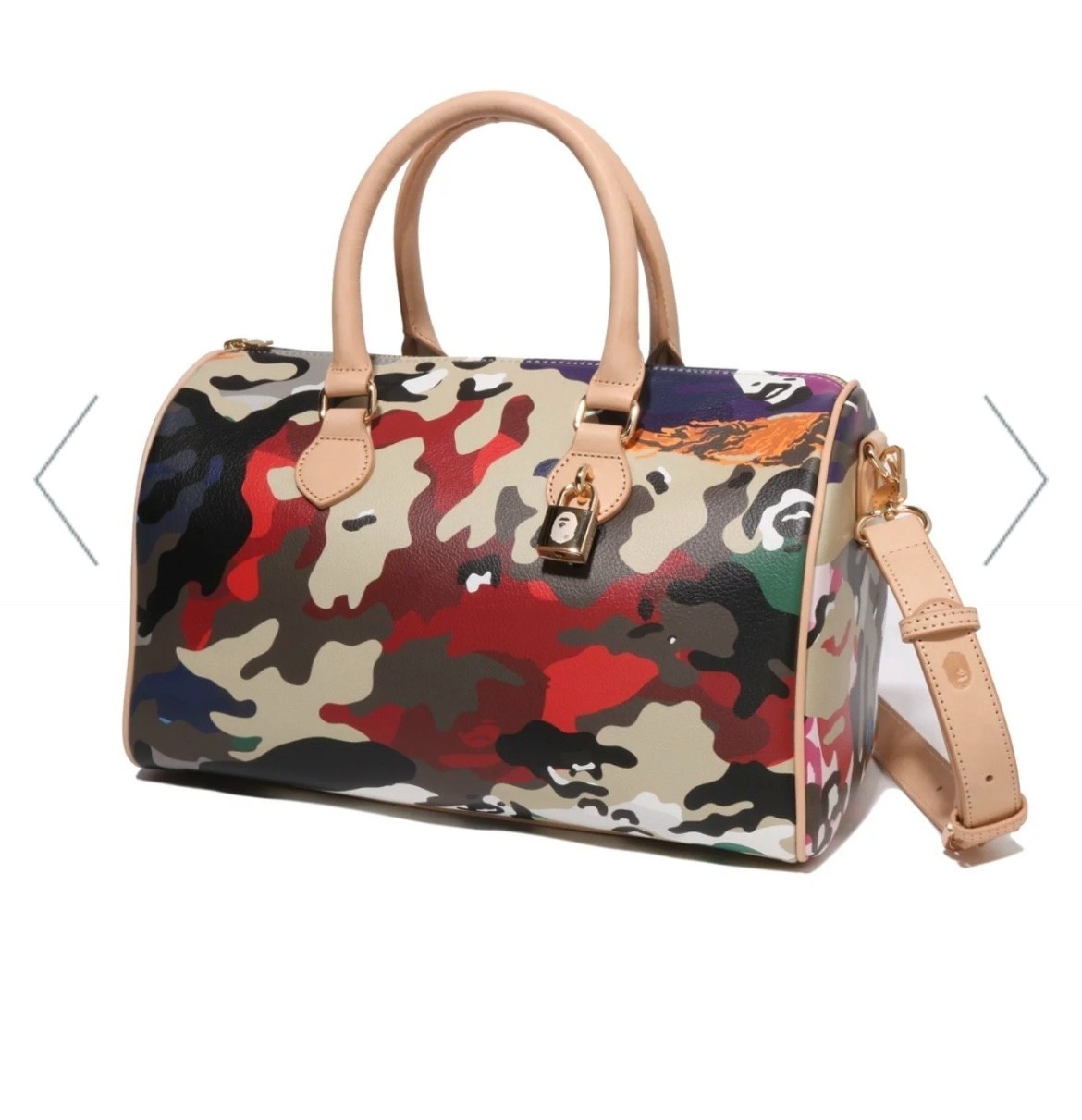 A BATHING APE BAPE HYBRID CAMO Medium Boston Bag Multi Leather 2WAY Travel