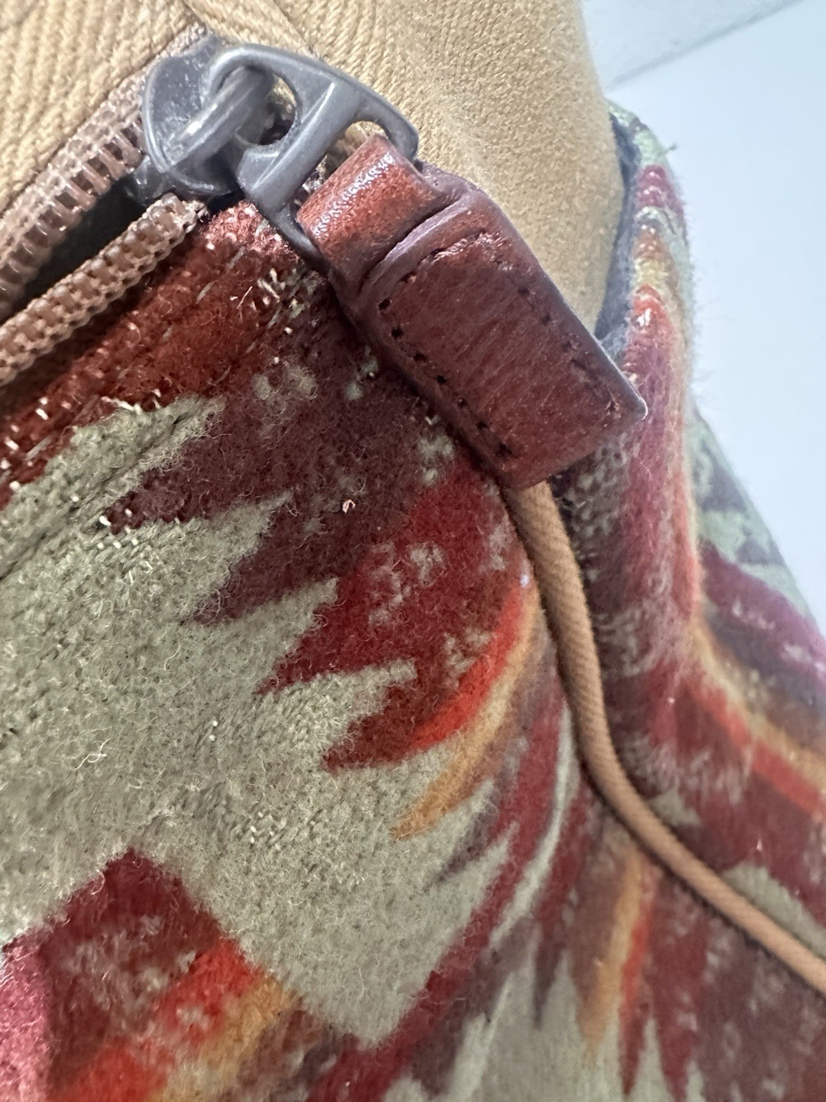Vintage Pendleton Tan Canvas Wool Geometric Aztec Boho SouthwesternShoulder Bag