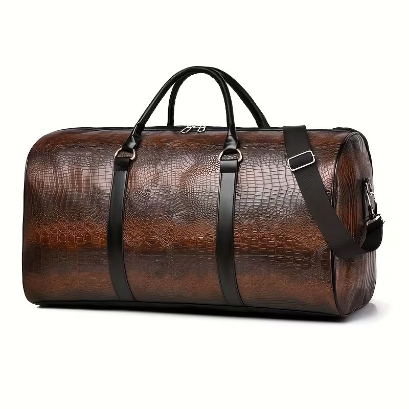 Vintage Duffel Bag Large Capacity Vintage Crocodile Pattern Duffel Bag
